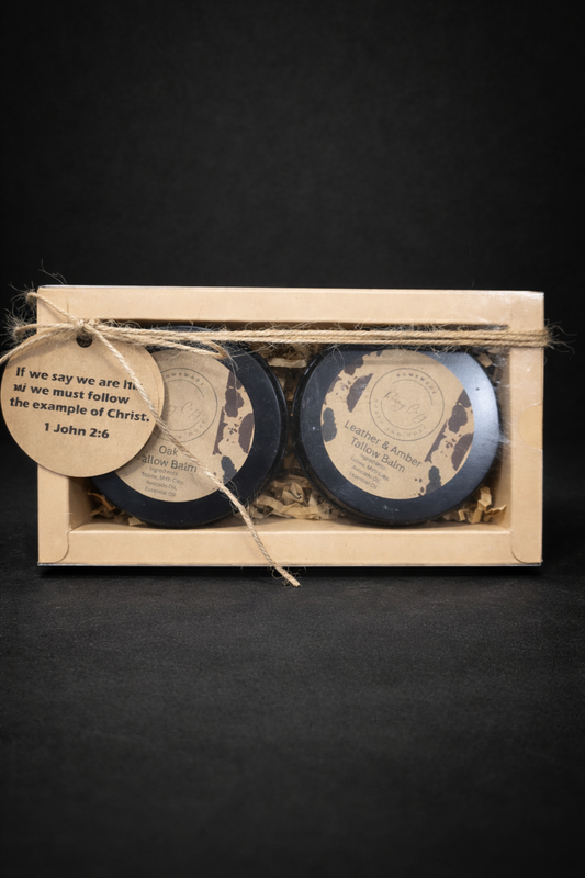 2oz Leather & Amber/Oak Tallow Balm Gift Set